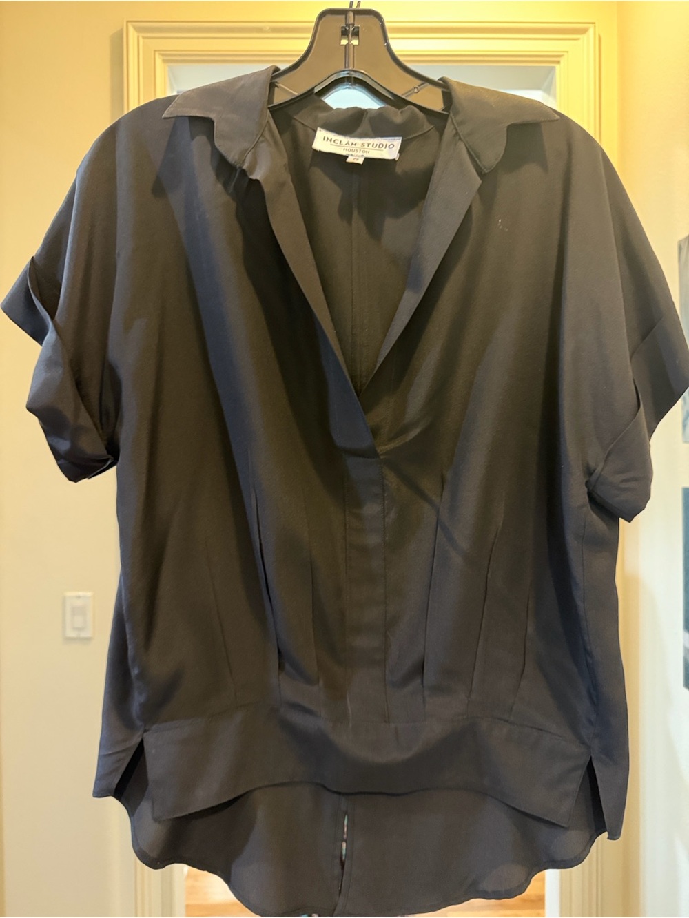 Inclán Studio 100% Silk Black Popover Blouse Size Small Relaxed Luxury Top